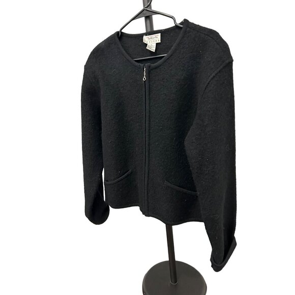 Vintage 90s Talbots Petites Black Wool Blend Zip Up Sweater Jacket Sz LP - Picture 3 of 8